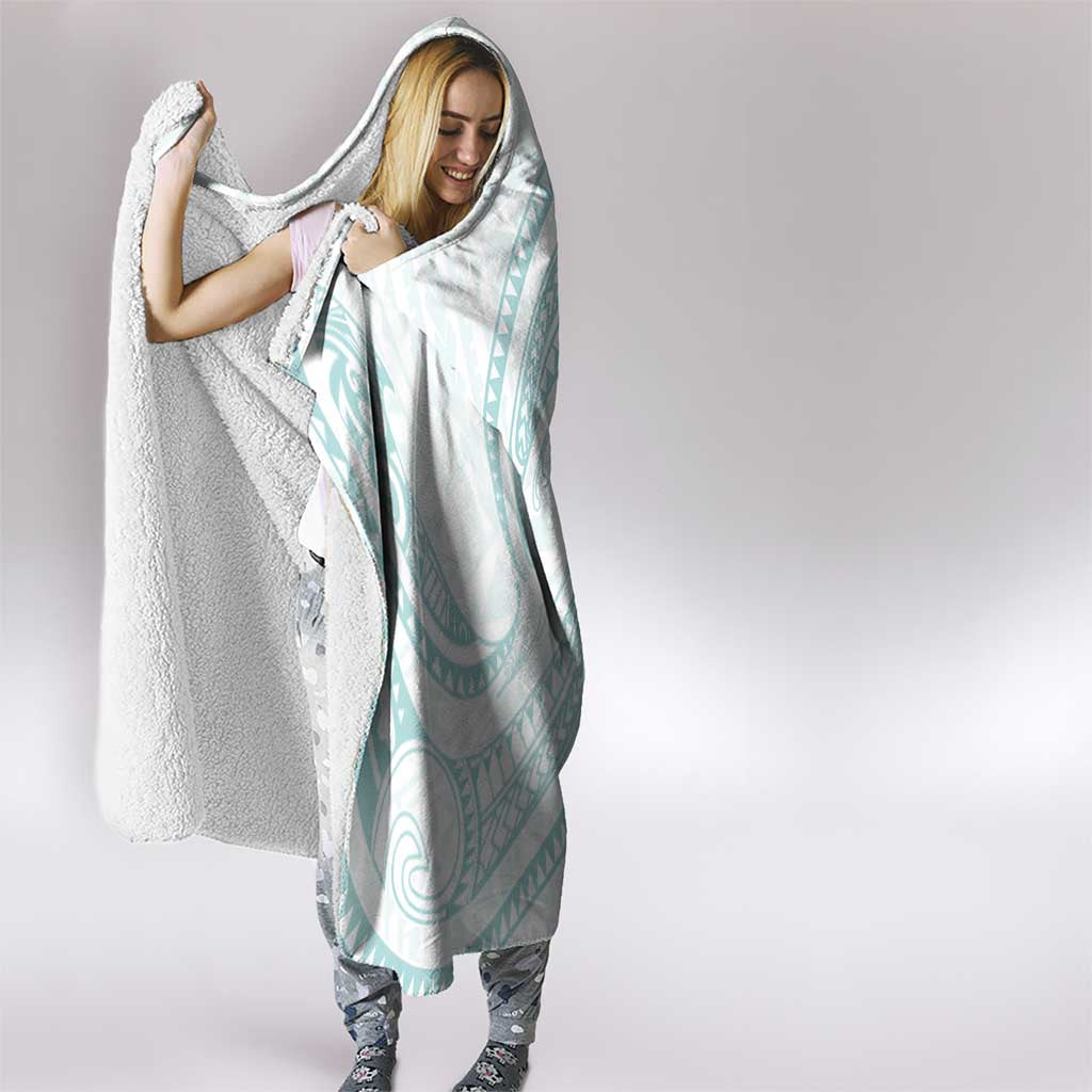White Sunday Lotu Tamaiti Hooded Blanket Polynesian Wave Pastel Cyan - Polynesian Pride