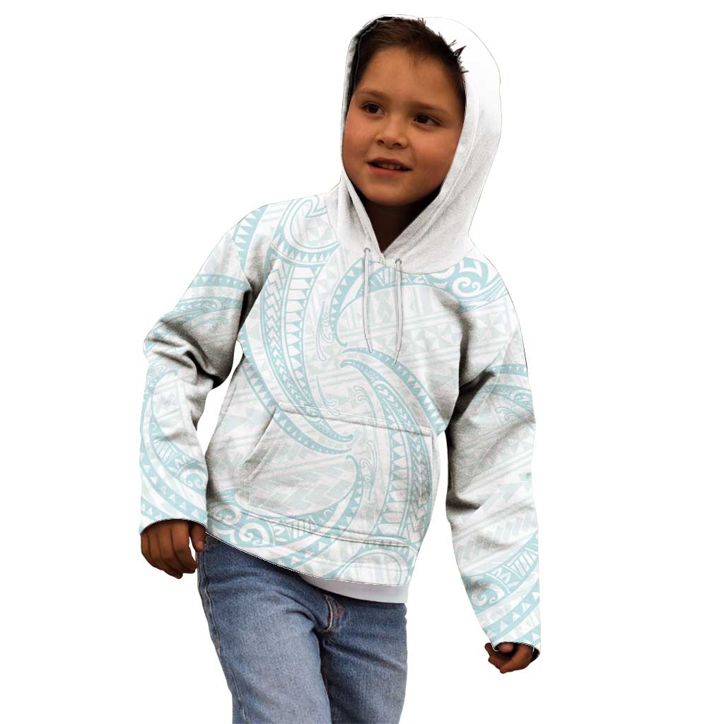 White Sunday Lotu Tamaiti Kid Hoodie Polynesian Wave Pastel Cyan - Polynesian Pride