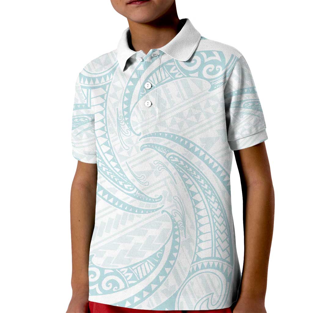 White Sunday Lotu Tamaiti Kid Polo Shirt Polynesian Wave Pastel Cyan - Polynesian Pride