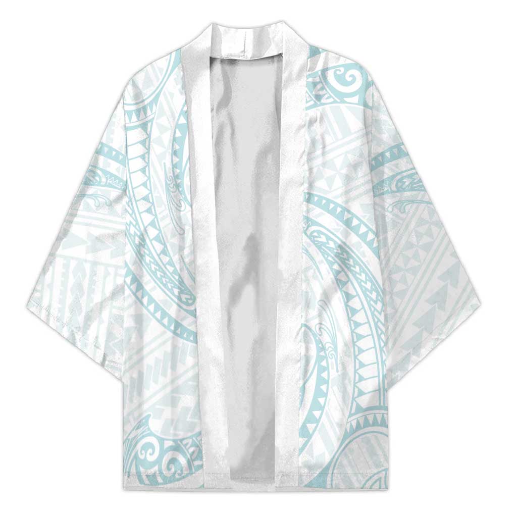 White Sunday Lotu Tamaiti Kimono Polynesian Wave Pastel Cyan - Polynesian Pride