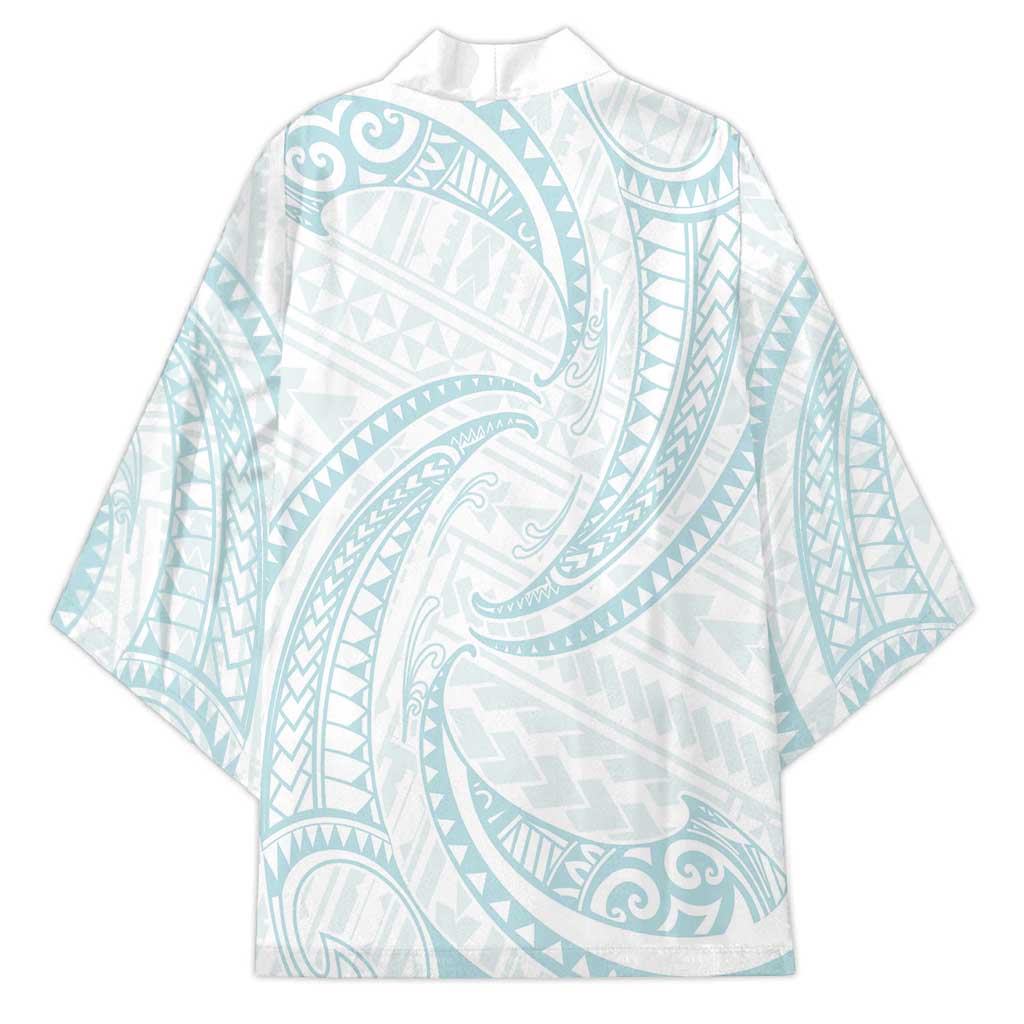 White Sunday Lotu Tamaiti Kimono Polynesian Wave Pastel Cyan - Polynesian Pride
