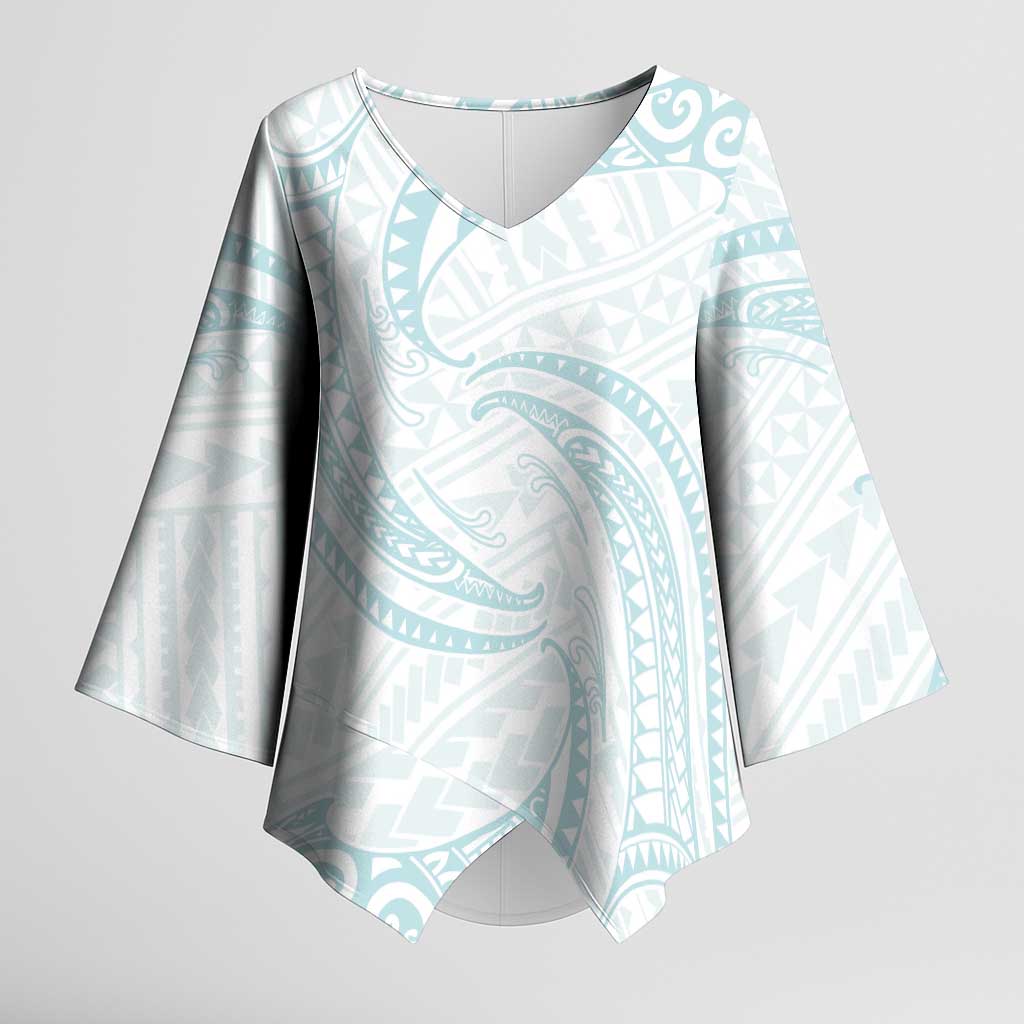 White Sunday Lotu Tamaiti Kimono Sleeve Blouse Polynesian Wave Pastel Cyan - Polynesian Pride