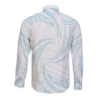 White Sunday Lotu Tamaiti Long Sleeve Button Shirt Polynesian Wave Pastel Cyan - Polynesian Pride