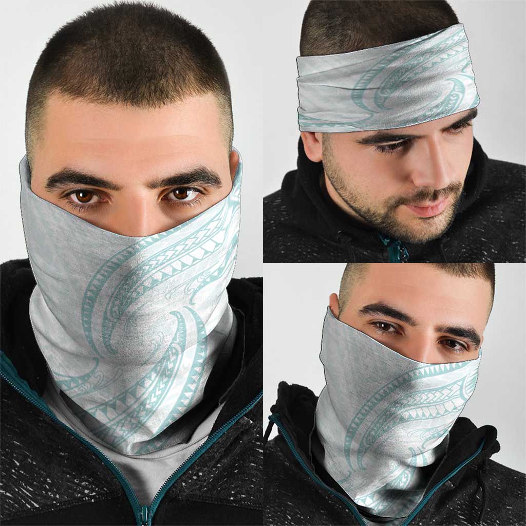 White Sunday Lotu Tamaiti Neck Gaiter Polynesian Wave Pastel Cyan LT9
