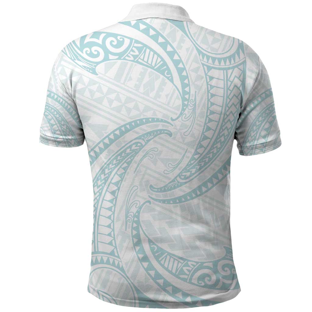White Sunday Lotu Tamaiti Polo Shirt Polynesian Wave Pastel Cyan - Polynesian Pride