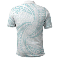 White Sunday Lotu Tamaiti Polo Shirt Polynesian Wave Pastel Cyan - Polynesian Pride