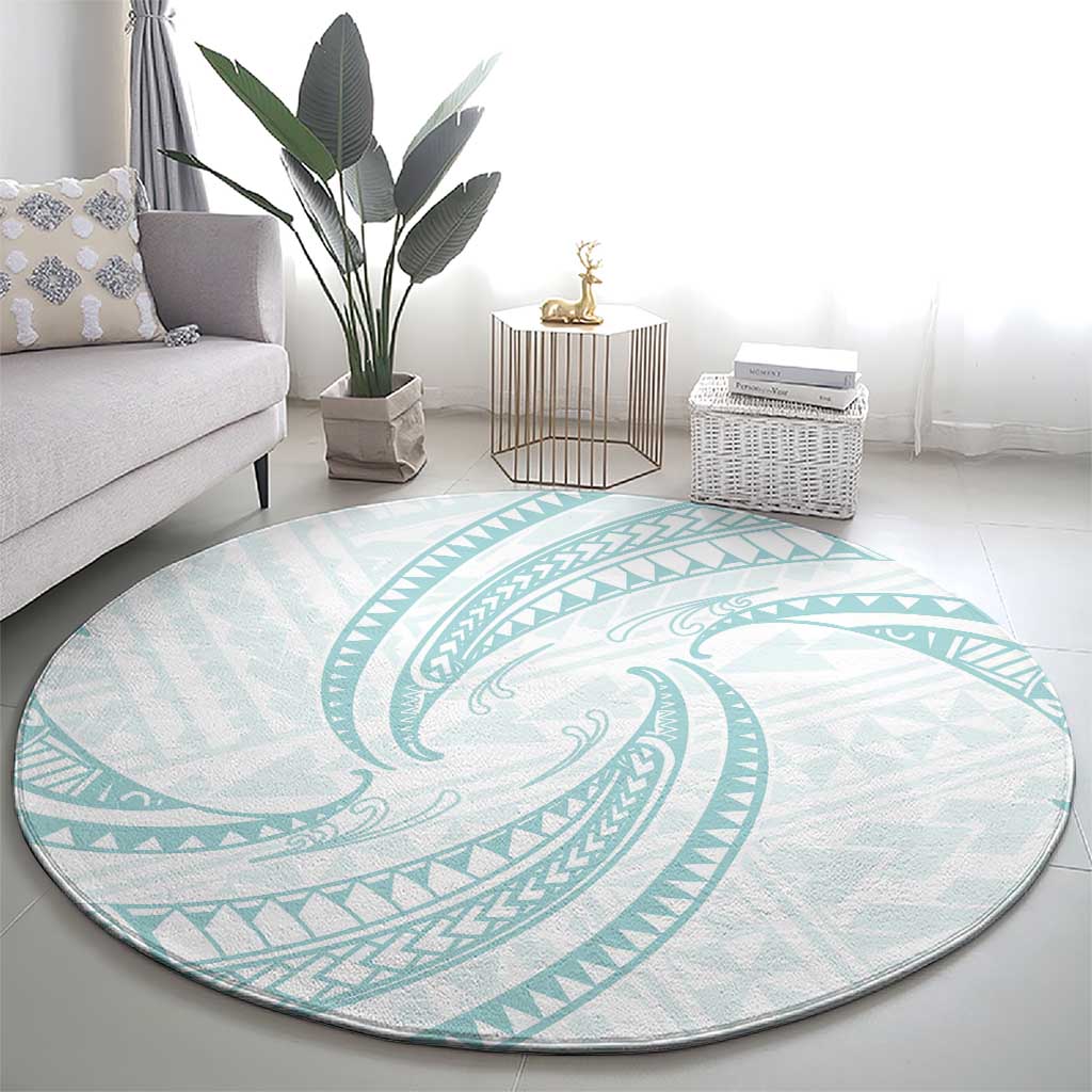 White Sunday Lotu Tamaiti Round Carpet Polynesian Wave Pastel Cyan - Polynesian Pride