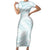 White Sunday Lotu Tamaiti Short Sleeve Bodycon Dress Polynesian Wave Pastel Cyan - Polynesian Pride