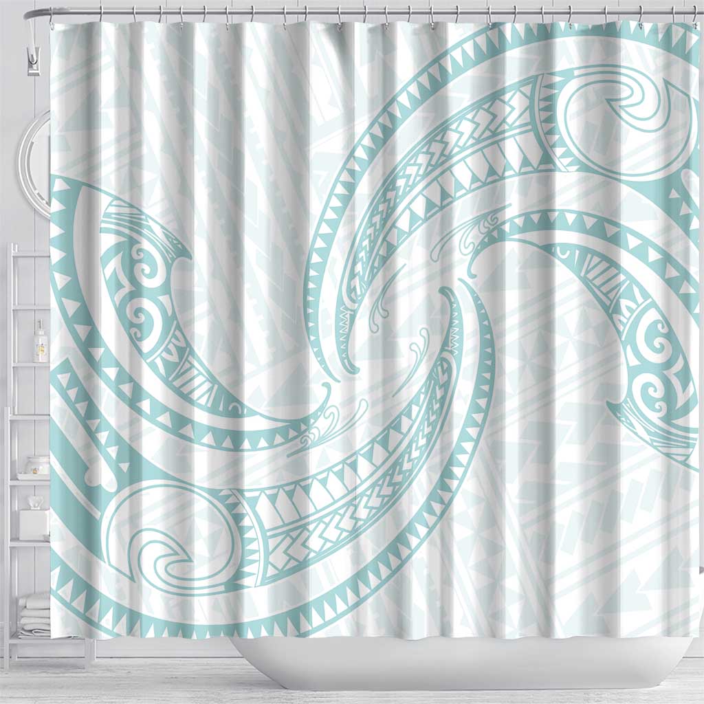 White Sunday Lotu Tamaiti Shower Curtain Polynesian Wave Pastel Cyan - Polynesian Pride