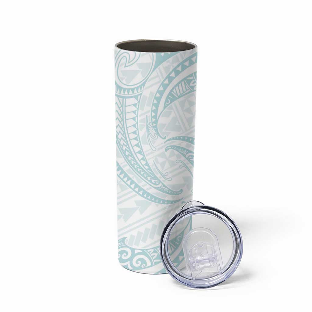 White Sunday Lotu Tamaiti Skinny Tumbler Polynesian Wave Pastel Cyan - Polynesian Pride