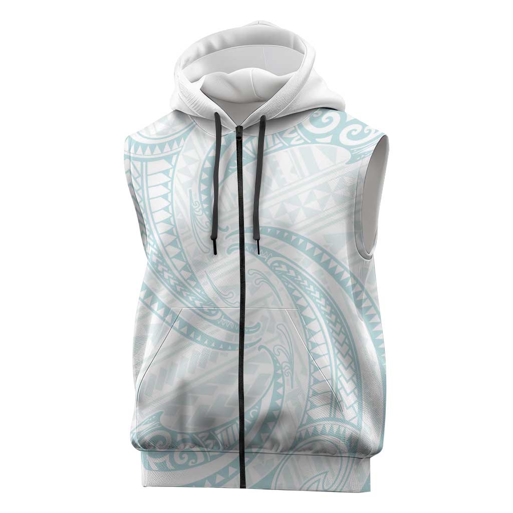 White Sunday Lotu Tamaiti Sleeveless Zip Hoodie Polynesian Wave Pastel Cyan - Polynesian Pride