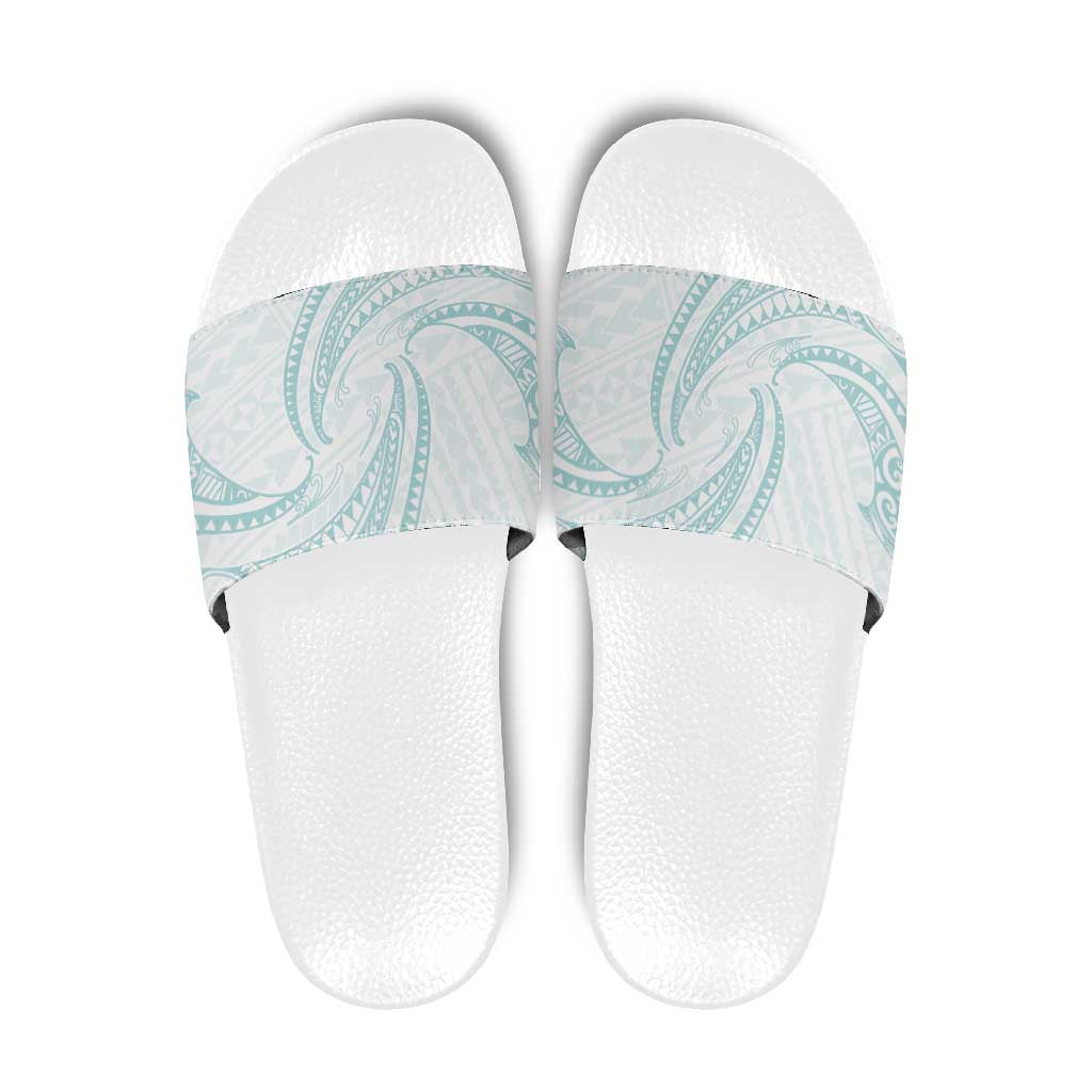 White Sunday Lotu Tamaiti Slide Sandals Polynesian Wave Pastel Cyan - Polynesian Pride