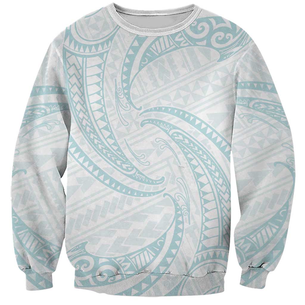 White Sunday Lotu Tamaiti Sweatshirt Polynesian Wave Pastel Cyan - Polynesian Pride
