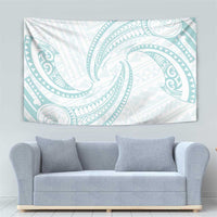 White Sunday Lotu Tamaiti Tapestry Polynesian Wave Pastel Cyan - Polynesian Pride