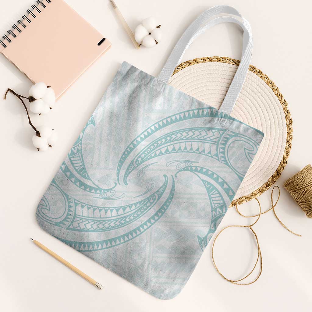 White Sunday Lotu Tamaiti Tote Bag Polynesian Wave Pastel Cyan - Polynesian Pride