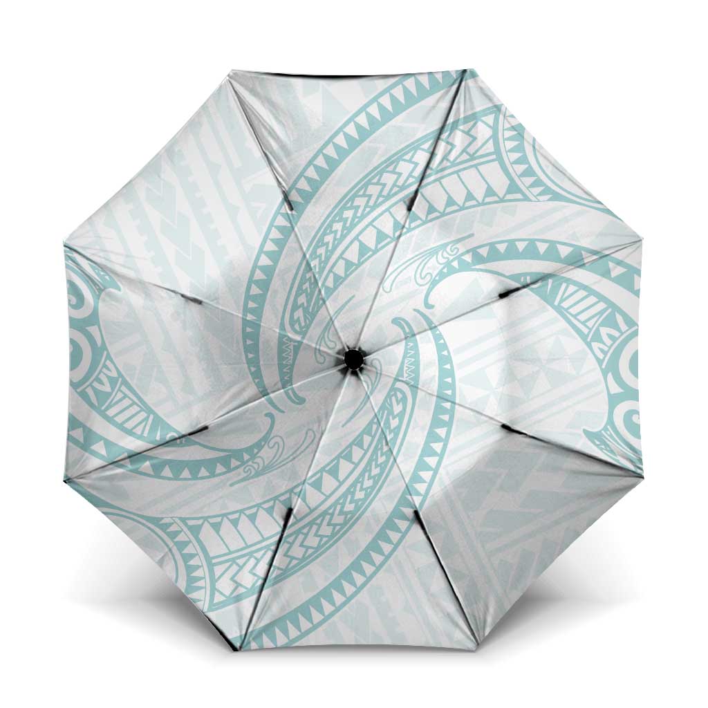White Sunday Lotu Tamaiti Umbrella Polynesian Wave Pastel Cyan - Polynesian Pride
