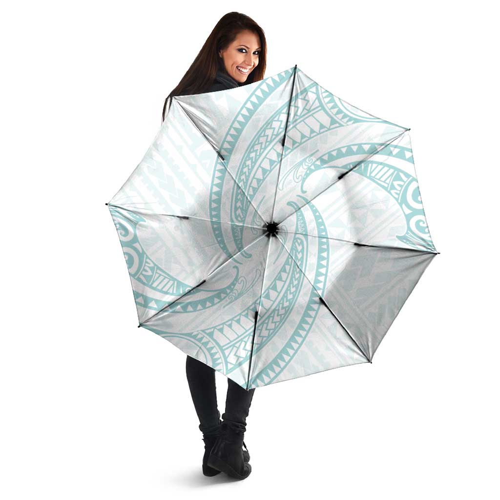White Sunday Lotu Tamaiti Umbrella Polynesian Wave Pastel Cyan - Polynesian Pride