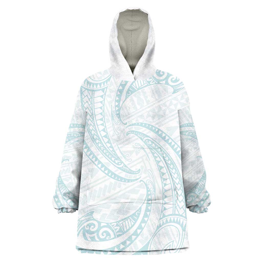 White Sunday Lotu Tamaiti Wearable Blanket Hoodie Polynesian Wave Pastel Cyan - Polynesian Pride