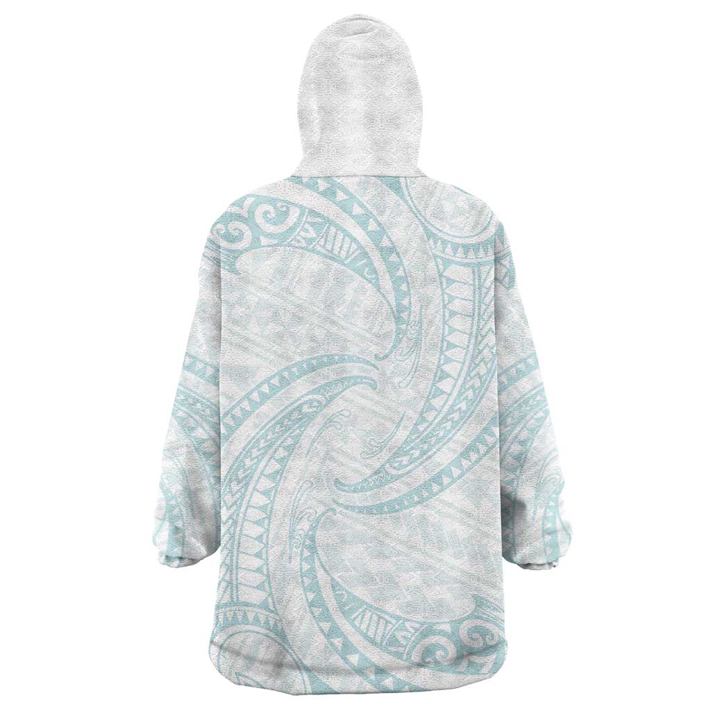 White Sunday Lotu Tamaiti Wearable Blanket Hoodie Polynesian Wave Pastel Cyan - Polynesian Pride