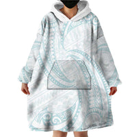 White Sunday Lotu Tamaiti Wearable Blanket Hoodie Polynesian Wave Pastel Cyan - Polynesian Pride