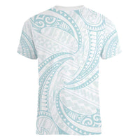 White Sunday Lotu Tamaiti Women V-Neck T-Shirt Polynesian Wave Pastel Cyan - Polynesian Pride