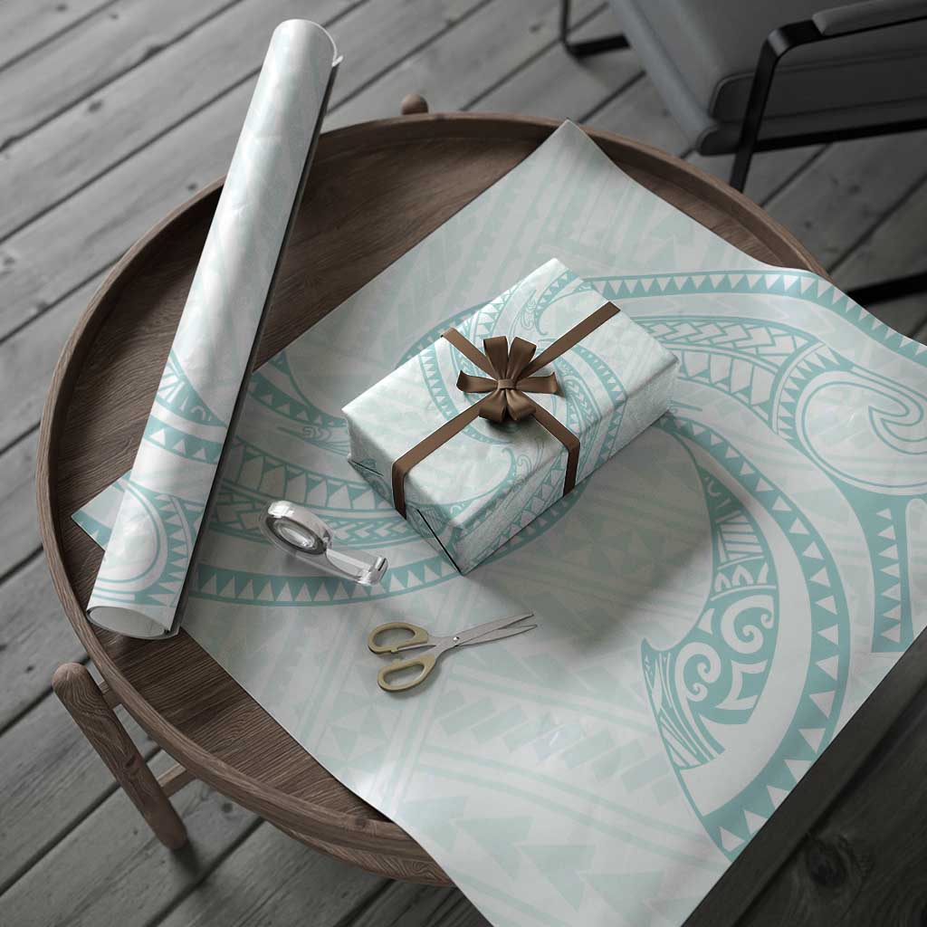 White Sunday Lotu Tamaiti Wrapping Paper Polynesian Wave Pastel Cyan - Polynesian Pride