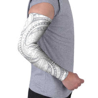 White Sunday Lotu Tamaiti Arm Sleeves Polynesian Wave Pastel Gray - Polynesian Pride