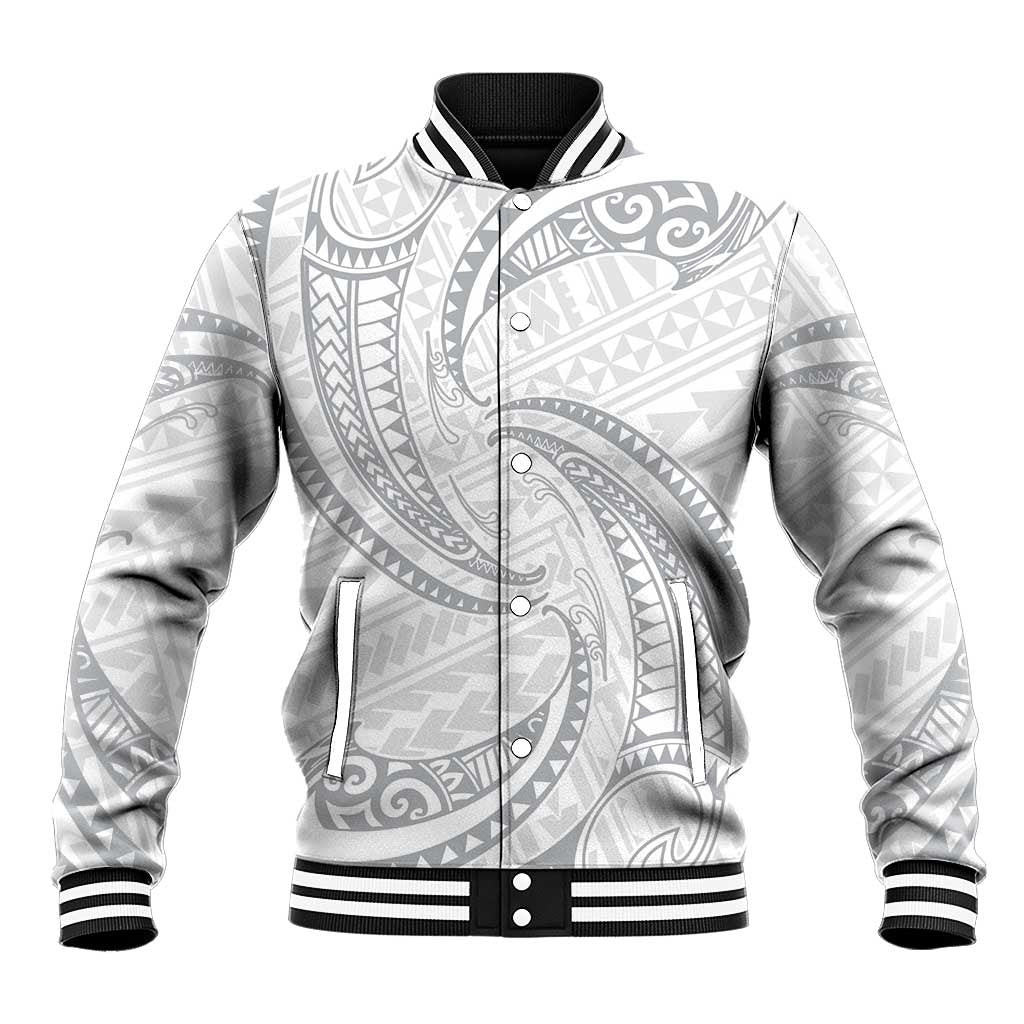 White Sunday Lotu Tamaiti Baseball Jacket Polynesian Wave Pastel Gray - Polynesian Pride