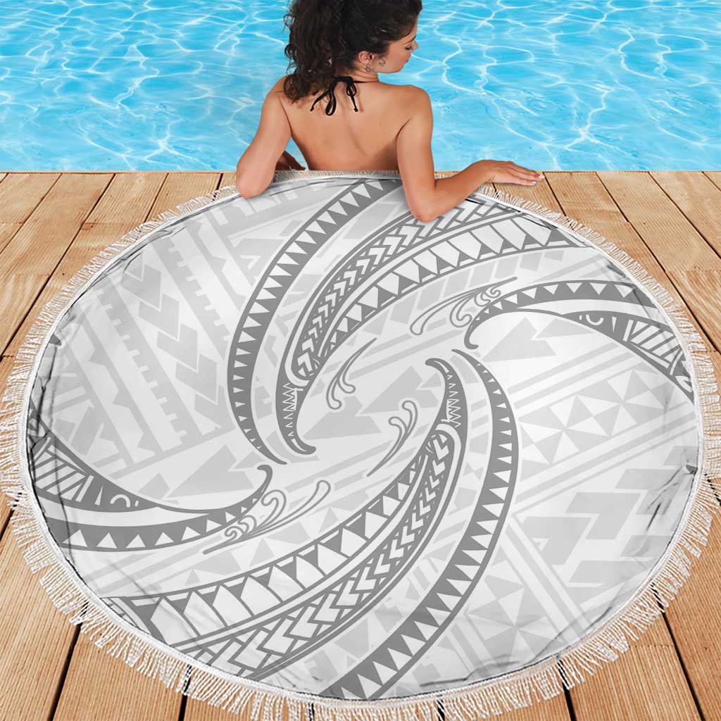 White Sunday Lotu Tamaiti Beach Blanket Polynesian Wave Pastel Gray - Polynesian Pride