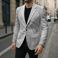 White Sunday Lotu Tamaiti Blazer Polynesian Wave Pastel Gray - Polynesian Pride