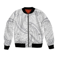 White Sunday Lotu Tamaiti Bomber Jacket Polynesian Wave Pastel Gray - Polynesian Pride