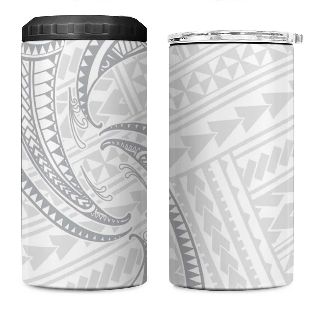 White Sunday Lotu Tamaiti 4 in 1 Can Cooler Tumbler Polynesian Wave Pastel Gray - Polynesian Pride