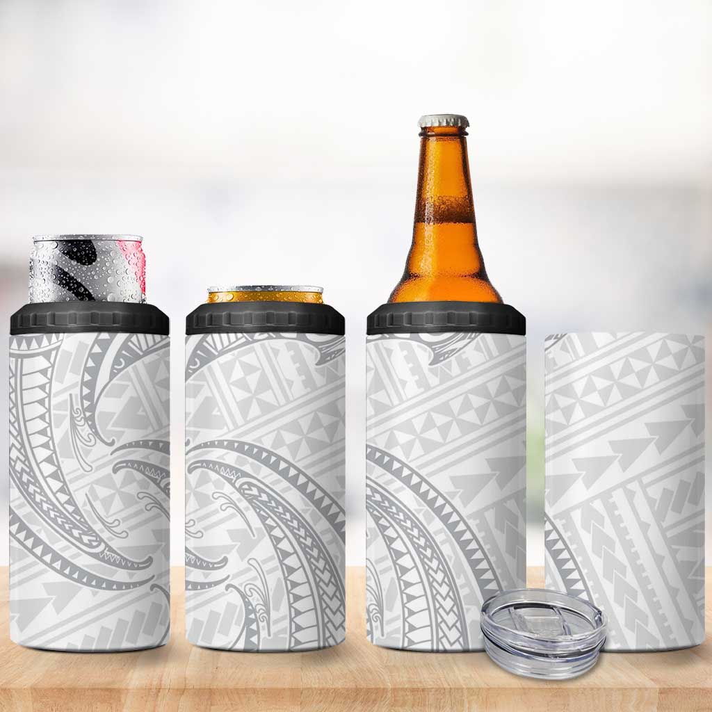 White Sunday Lotu Tamaiti 4 in 1 Can Cooler Tumbler Polynesian Wave Pastel Gray - Polynesian Pride