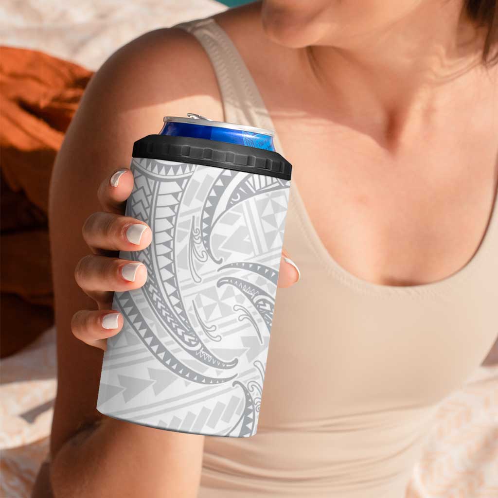 White Sunday Lotu Tamaiti 4 in 1 Can Cooler Tumbler Polynesian Wave Pastel Gray - Polynesian Pride