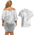 White Sunday Lotu Tamaiti Couples Matching Off Shoulder Short Dress and Hawaiian Shirt Polynesian Wave Pastel Gray - Polynesian Pride