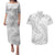 White Sunday Lotu Tamaiti Couples Matching Puletasi and Hawaiian Shirt Polynesian Wave Pastel Gray - Polynesian Pride