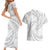 White Sunday Lotu Tamaiti Couples Matching Short Sleeve Bodycon Dress and Hawaiian Shirt Polynesian Wave Pastel Gray - Polynesian Pride