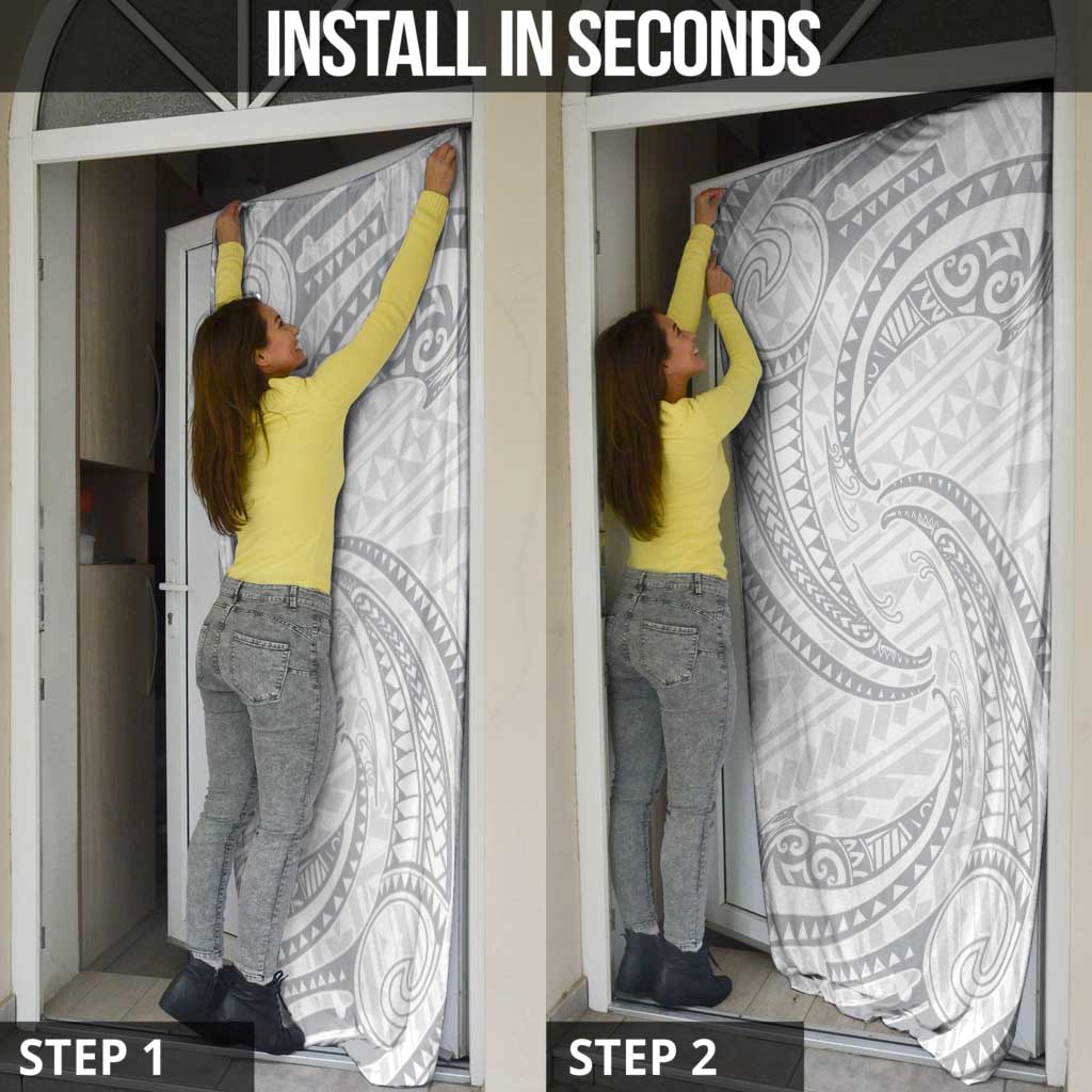 White Sunday Lotu Tamaiti Door Cover Polynesian Wave Pastel Gray - Polynesian Pride