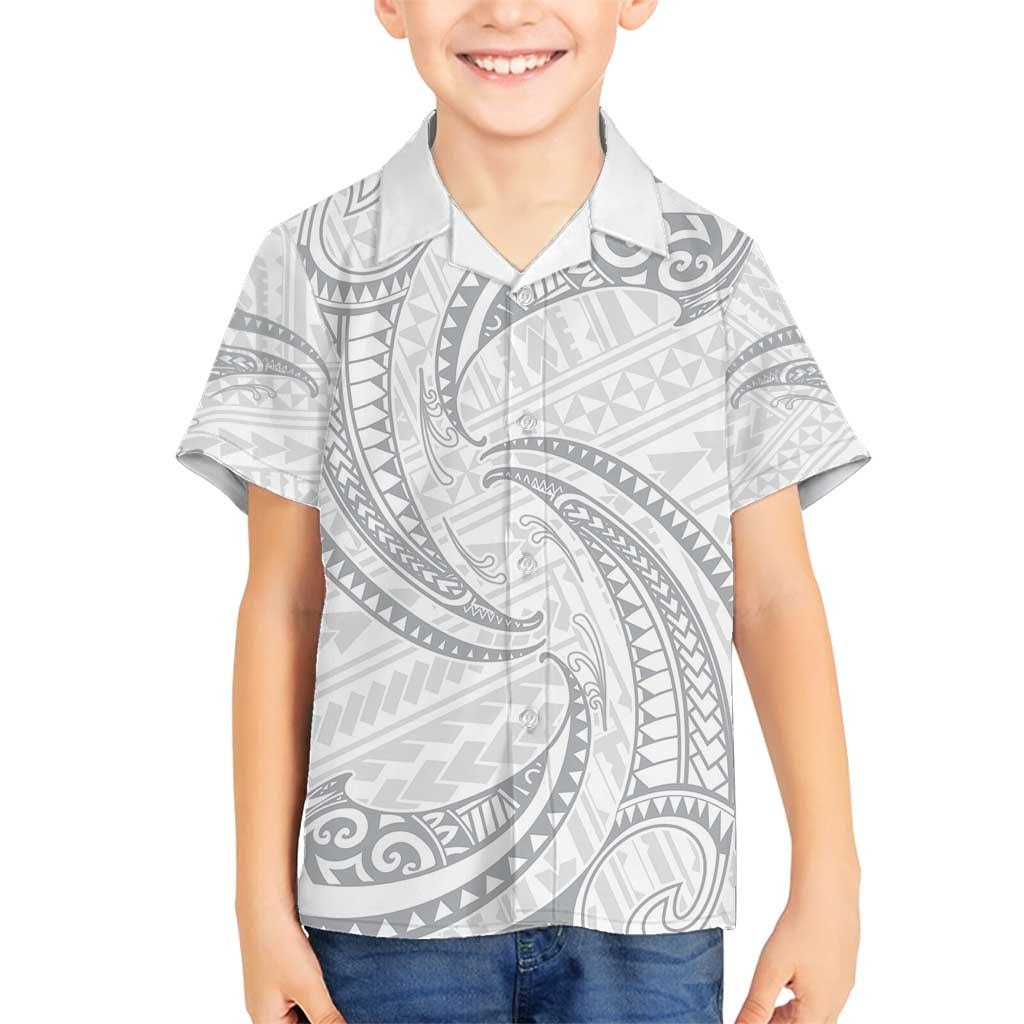 White Sunday Lotu Tamaiti Family Matching Long Sleeve Bodycon Dress and Hawaiian Shirt Polynesian Wave Pastel Gray LT9 Son's Shirt Gray - Polynesian Pride