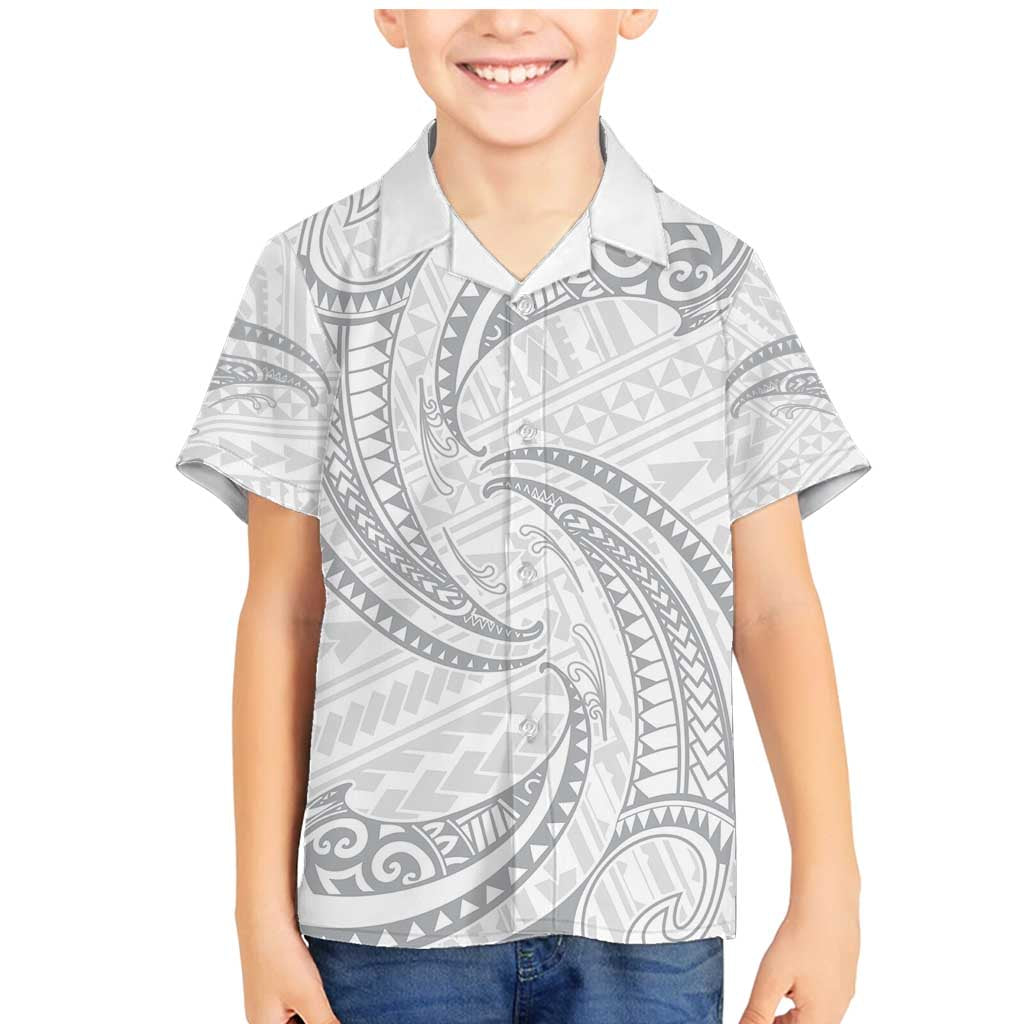 White Sunday Lotu Tamaiti Family Matching Mermaid Dress and Hawaiian Shirt Polynesian Wave Pastel Gray LT9 Son's Shirt Gray - Polynesian Pride