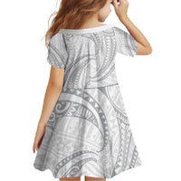 White Sunday Lotu Tamaiti Family Matching Off The Shoulder Long Sleeve Dress and Hawaiian Shirt Polynesian Wave Pastel Gray LT9 - Polynesian Pride