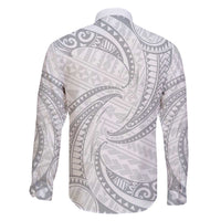 White Sunday Lotu Tamaiti Family Matching Off The Shoulder Long Sleeve Dress and Hawaiian Shirt Polynesian Wave Pastel Gray LT9 - Polynesian Pride