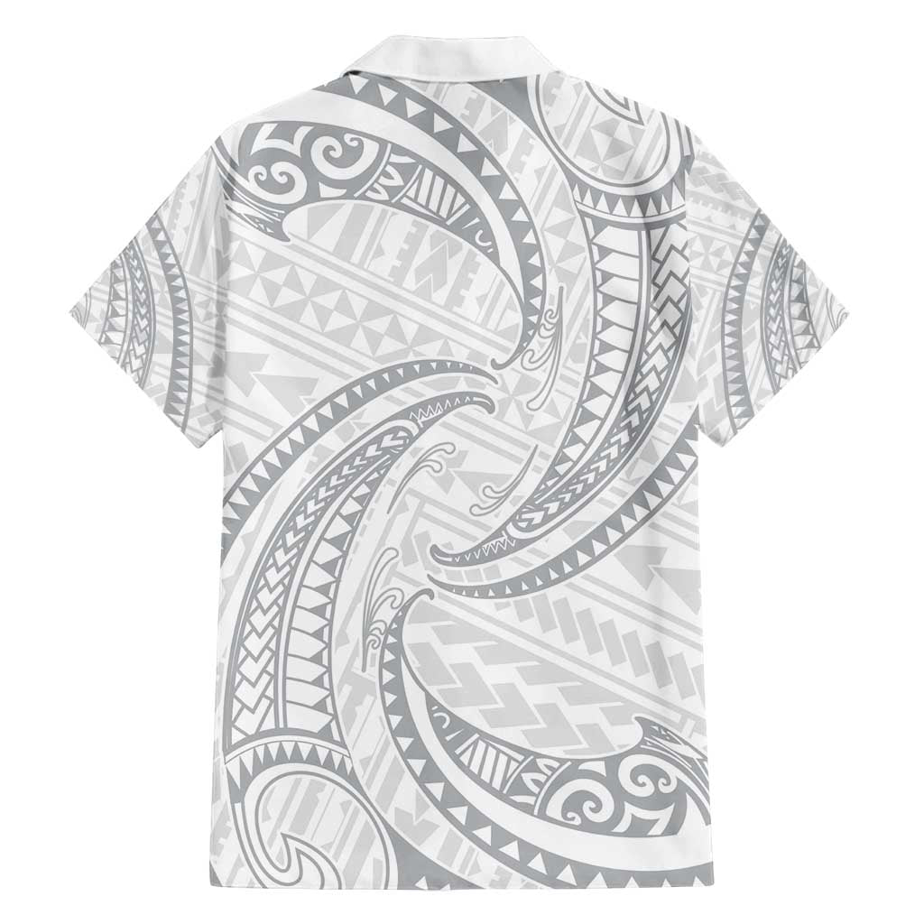White Sunday Lotu Tamaiti Family Matching Off Shoulder Maxi Dress and Hawaiian Shirt Polynesian Wave Pastel Gray LT9 - Polynesian Pride