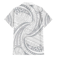 White Sunday Lotu Tamaiti Family Matching Off Shoulder Maxi Dress and Hawaiian Shirt Polynesian Wave Pastel Gray LT9 - Polynesian Pride