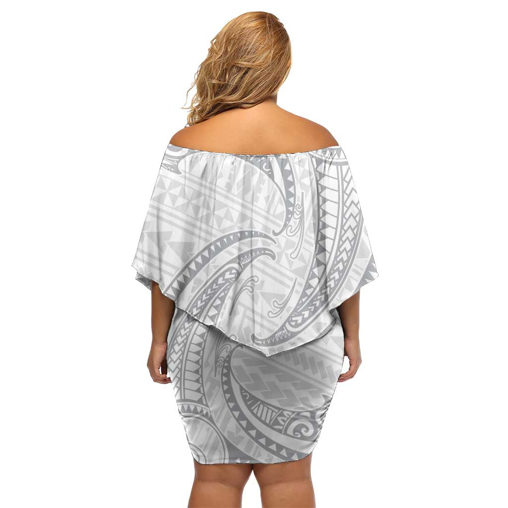 White Sunday Lotu Tamaiti Family Matching Off Shoulder Short Dress and Hawaiian Shirt Polynesian Wave Pastel Gray LT9 - Polynesian Pride