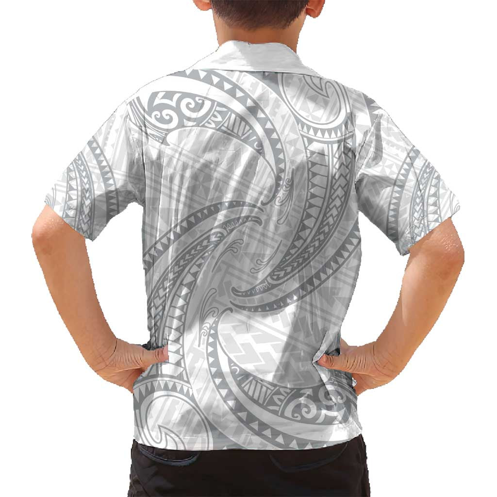 White Sunday Lotu Tamaiti Family Matching Puletasi and Hawaiian Shirt Polynesian Wave Pastel Gray LT9 - Polynesian Pride