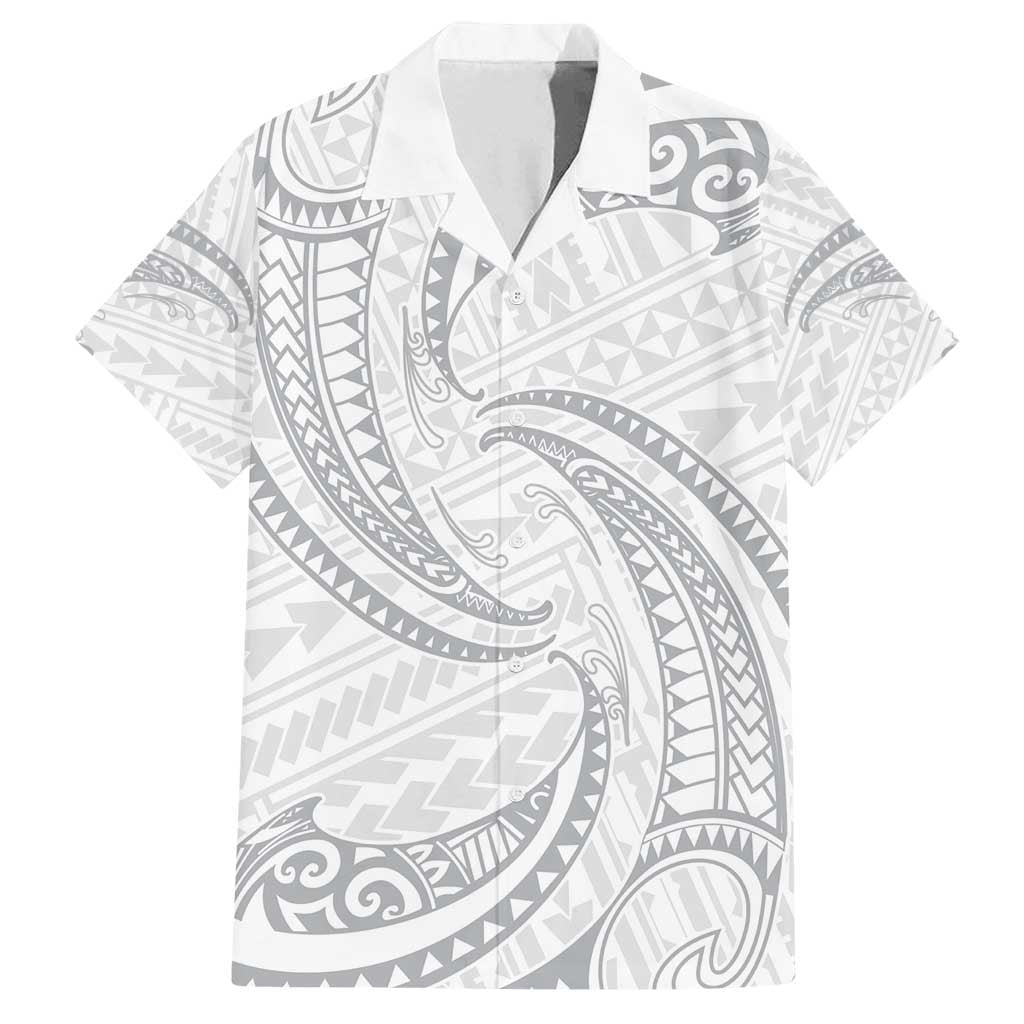 White Sunday Lotu Tamaiti Family Matching Puletasi and Hawaiian Shirt Polynesian Wave Pastel Gray LT9 Dad's Shirt - Short Sleeve Gray - Polynesian Pride