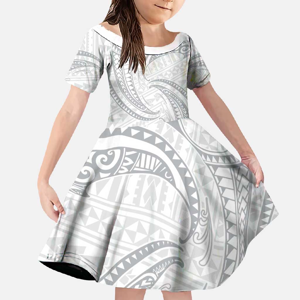 White Sunday Lotu Tamaiti Family Matching Short Sleeve Bodycon Dress and Hawaiian Shirt Polynesian Wave Pastel Gray LT9 Daughter's Dress Gray - Polynesian Pride
