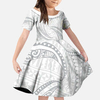 White Sunday Lotu Tamaiti Family Matching Short Sleeve Bodycon Dress and Hawaiian Shirt Polynesian Wave Pastel Gray LT9 Daughter's Dress Gray - Polynesian Pride