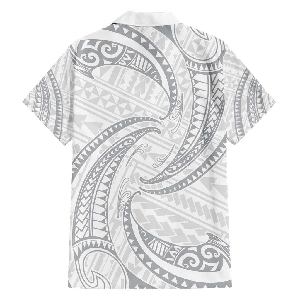 White Sunday Lotu Tamaiti Family Matching Short Sleeve Bodycon Dress and Hawaiian Shirt Polynesian Wave Pastel Gray LT9 - Polynesian Pride
